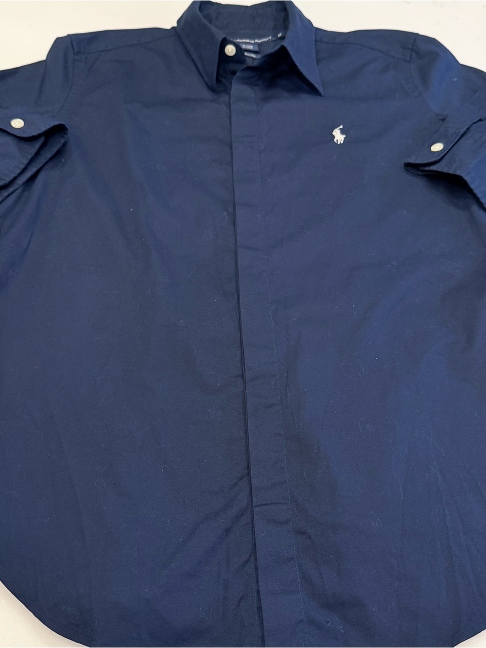 Ralph Lauren Sport Women’s Navy Blue Button Down Short S/S Pony Logo Sz 10 EUC - Picture 8 of 10
